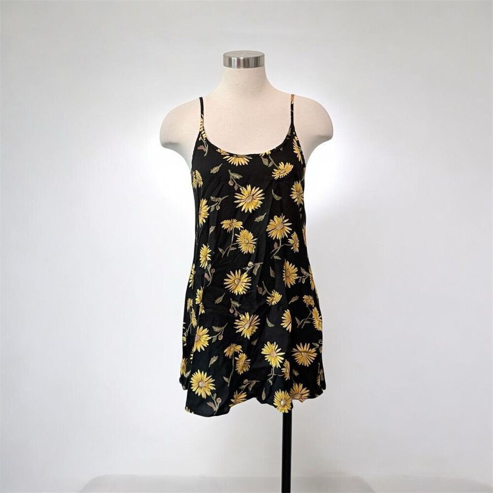 Anxiety Black Daisy Sunflower Daisy Floral Mini Dress Small VTG Y2K 90s